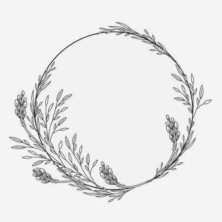 Rustic, delicate round frame vector made of beautiful branches, botanical wreathのイラスト素材