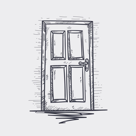 Beautiful hand drawn closed door vector illustrationのイラスト素材