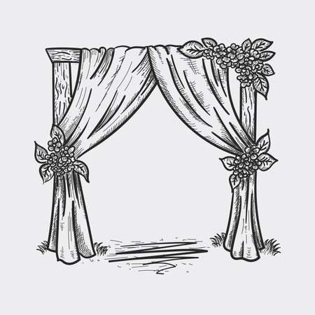 Outdoor or garden wedding ceremony decorative arch vector hand drawn illustrationのイラスト素材