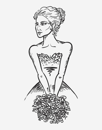 Beautiful hand drawn sketch vector illustration of a brideのイラスト素材