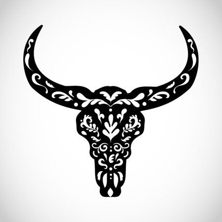 Boho bull skull vector illustration with folk ornamentsのイラスト素材