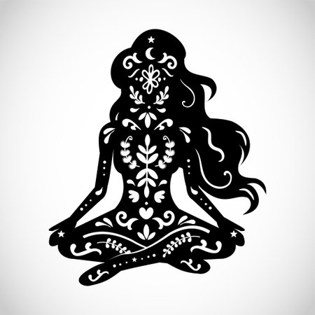 Boho illustration of a meditationg woman vectorのイラスト素材