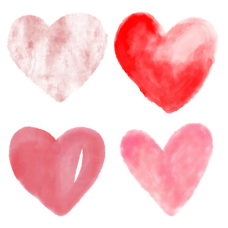 Beautiful hand painted isolated watercolor hearts illustrationの写真素材