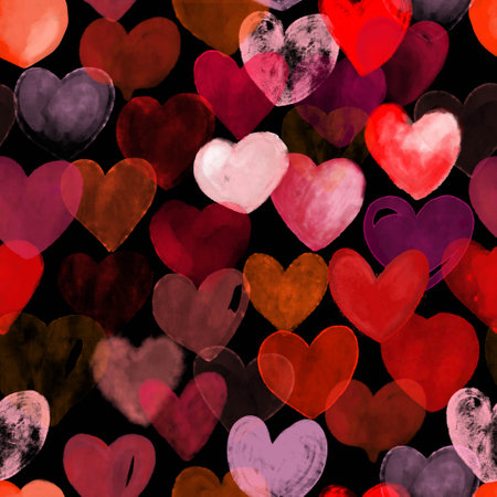 Beaufiul hand painted watercolor hearts seamless patternの写真素材
