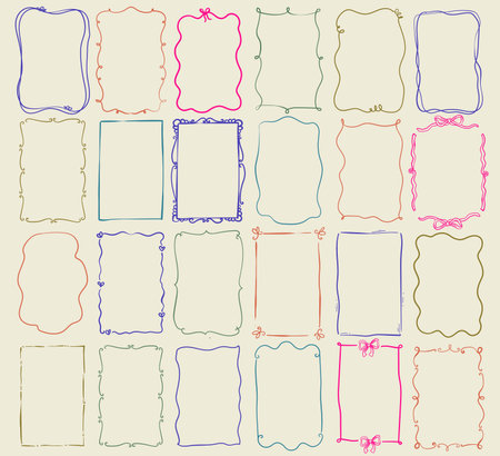 Whimsical style hand drawn collection of frames, vector illustrationのイラスト素材
