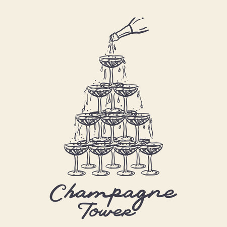 Champagne Twoer vector illustration hand drawnのイラスト素材