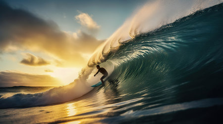 AI generated An exhilarating, action-packed image capturing the essence of International Surfing Day,の素材