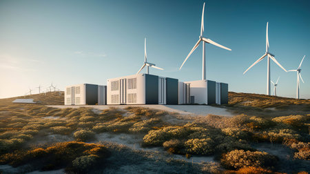 AI generated A striking and innovative image of a futuristic renewable energy facility,の素材
