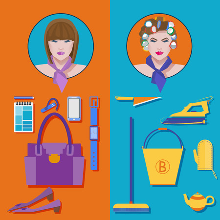 Set of infographics elements and beauty business womanのイラスト素材