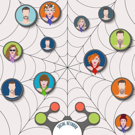 flat icons of men and women  for social media and network connection concept. Vector illustrationのイラスト素材