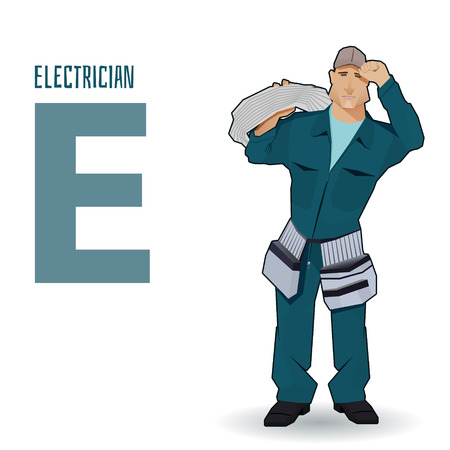 flat vector profession Letter E - electrician on a white backgroundのイラスト素材