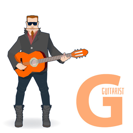 flat vector profession Letter G - guitarist on a white backgroundのイラスト素材