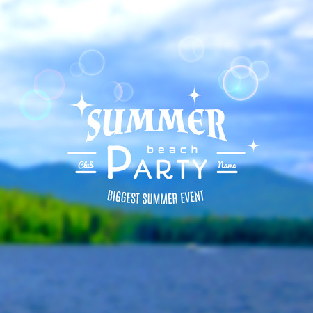 Summer party realistic badge, creating a soft background of the sea, forest, skyのイラスト素材