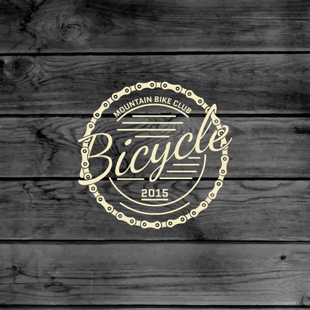 Bicycle badges logos and labels for any use, on wooden background textureのイラスト素材