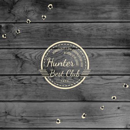 Hunting badges logos and labels for any use, on wooden background textureのイラスト素材