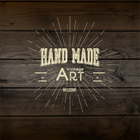 Handmade badges logos and labels for any use, on wooden background textureのイラスト素材
