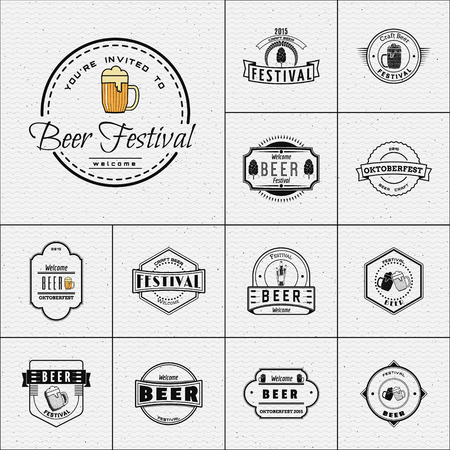 Beer festival badges logos and labels for any use, logo templates and design elements for beer house, bar, pub, brewing company, brewery, tavern, restaurant.のイラスト素材