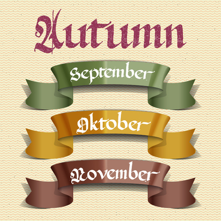 Autumn months September October November on ribbons for design calendars and cardsのイラスト素材