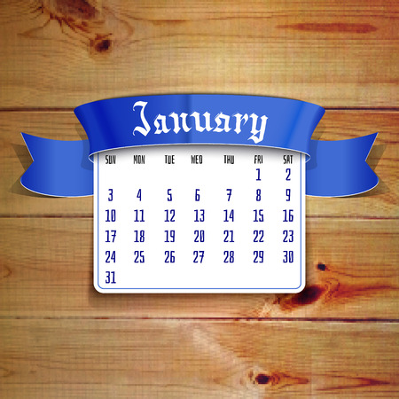 January 2016 calendar template to design your workspace at the pixel wooden background.のイラスト素材