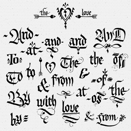 Collection handmade calligraphic elements ampersand, phrases, and other elementsのイラスト素材