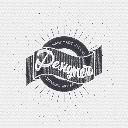Designer - calligraphic writing the word, lettering, using design elements, ribbons, rays, made insigniaのイラスト素材