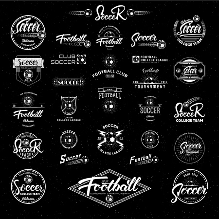 Soccer calligraphic written in conjunction with fonts and logos collected stickers using graphical ellementov - ball, rays, stars, tecture, geometric shapesのイラスト素材