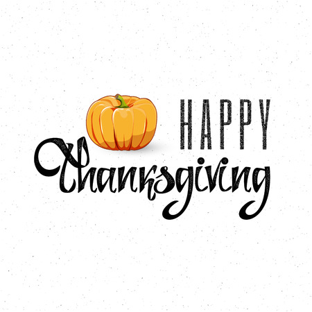 Happy Thanksgiving Day - Badge drawn by hand, using the skills of calligraphy and lettering, collected in accordance with the rules of typography.のイラスト素材