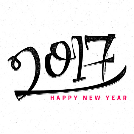 Happy new year 2017- Badge drawn by hand, using the skills of calligraphy and lettering, collected in accordance with the rules of typography.のイラスト素材
