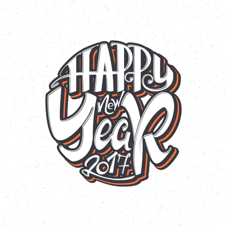 Happy new year 2017- Badge drawn by hand, using the skills of calligraphy and lettering, collected in accordance with the rules of typography.のイラスト素材
