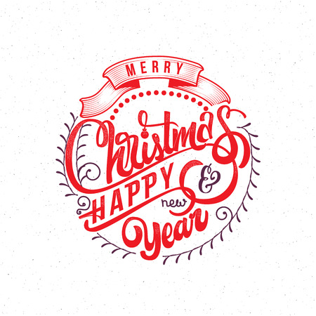 Merry christmas and happy new year 2017 hand-lettering text . Badge drawn by hand, using the skills of calligraphy and lettering, collected in accordance with the rules of typography.のイラスト素材