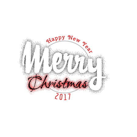 Merry christmas and happy new year 2017 hand-lettering text . Badge drawn by hand, using the skills of calligraphy and lettering, collected in accordance with the rules of typography.のイラスト素材