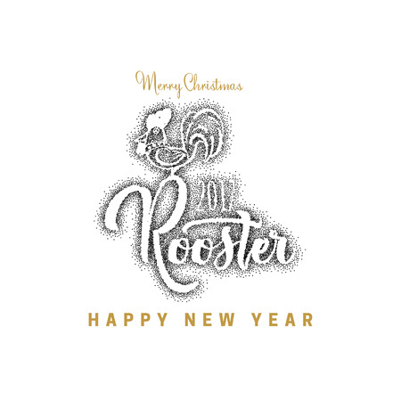 Merry christmas and happy new year 2017 hand-lettering text . Badge drawn by hand, using the skills of calligraphy and lettering, collected in accordance with the rules of typography.のイラスト素材