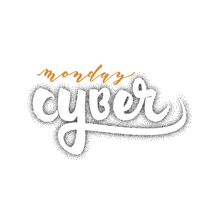 Cyber monday hand-lettering text . Badge drawn by hand, using the skills of calligraphy and lettering, collected in accordance with the rules of typography.のイラスト素材