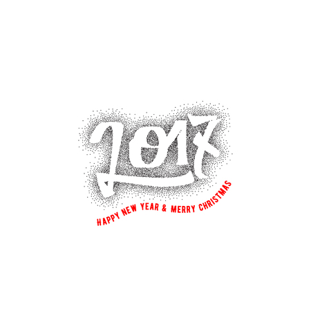 Happy new year 2017- Badge dotworking drawn by hand, using the skills of calligraphy and lettering, collected in accordance with the rules of typography.のイラスト素材