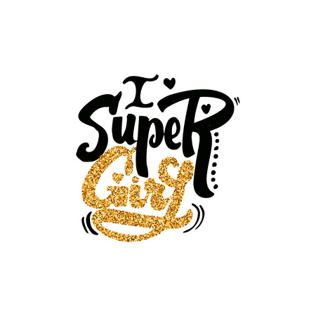 Super girl- hand-lettering gloss foil text . Badge drawn by hand, using the skills of calligraphy and lettering, collected in accordance with the rules of typography.のイラスト素材