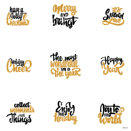 Have a jolly christmas, Merry and bright, enjoy the holiday, spread love, happy year, the most wonderful time of the year, Holiday cheer, joy to the worldのイラスト素材