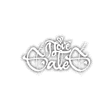 I love Sale. Calligraphic font. Unique Custom Characters. Hand Lettering for Designs - logos, badges, postcards, posters, prints. Modern brush handwriting Typography.のイラスト素材