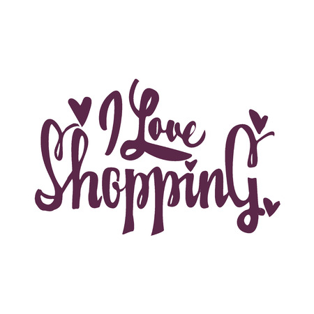 I love shopping. Unique Custom Characters. Hand Lettering for Designs - logos, badges, postcards, posters, prints. Modern brush handwriting Typography.のイラスト素材