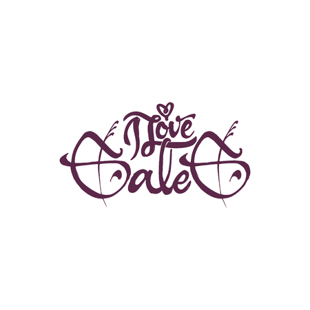 I love Sale. Unique Custom Characters. Hand Lettering for Designs - logos, badges, postcards, posters, prints. Modern brush handwriting Typography.のイラスト素材