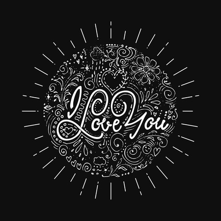 Unique hand drawn lettering - I love you. It can be used for postcards and posters on Valentines Dayのイラスト素材