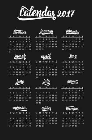 Calendar 2017. Trendy template hand-drawn lettering of months of the year. Brush handwritten names of months.のイラスト素材