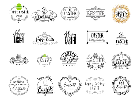 Typographic badges - Happy Easter. On the basis of script fonts, handmade. It can be used to design your printed productsのイラスト素材