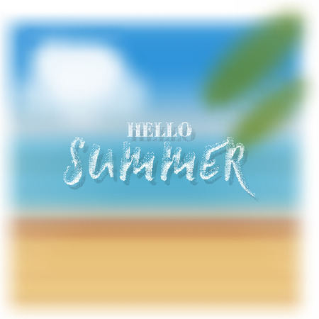 Hello Summer On a blurred background - Handmade template. Isolated vector object logo is a badge for your designのイラスト素材