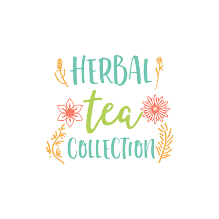 Herbal tea collection badge design . Sticker, stamp, - handmade. With the use of typography elements, calligraphy and letteringのイラスト素材