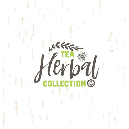 Herbal tea collection badge design . Sticker, stamp, - handmade. With the use of typography elements, calligraphy and letteringのイラスト素材