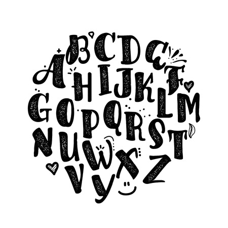 Vector Alphabet. Calligraphic font. Unique Custom Characters. Hand Lettering for Designs - logos, badges, postcards, posters, prints. Modern brush handwriting Typography.のイラスト素材