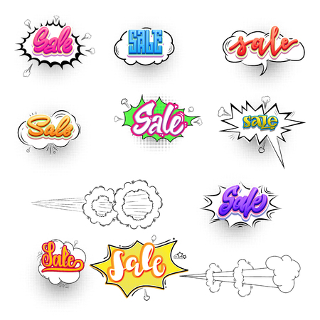 Sale pop art comic style speech bubble collection design illustration.のイラスト素材