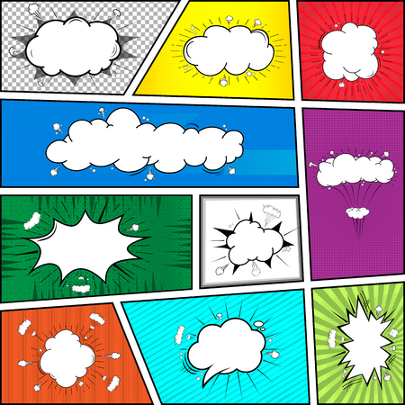 Comic Speech Bubbles and elements with halftone shadows.のイラスト素材