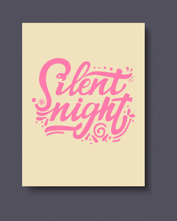 Silent night. Lettering and calligraphy with decorative design elements. Vector festive card.のイラスト素材