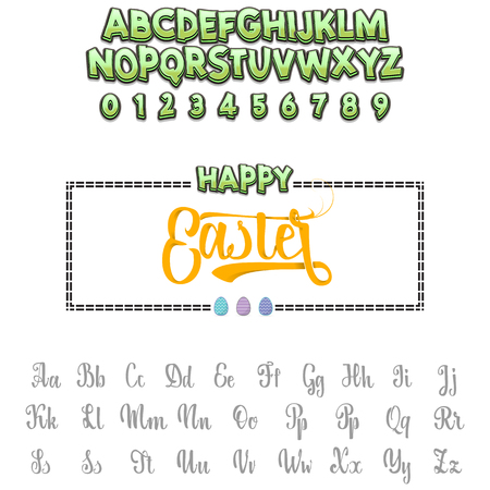 Happy Easter - font. Vector alphabet.Hand Lettering script font. Typography alphabet for Designs: Logos, Packaging Design, Posterのイラスト素材